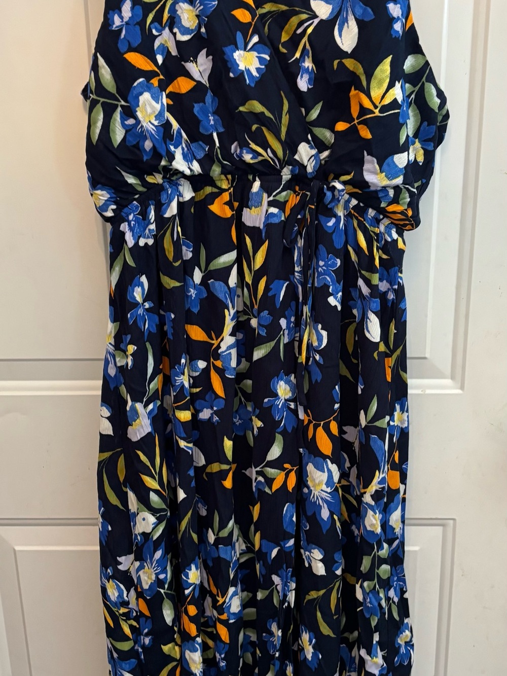 Women’s Navy Floral Maxi Dress with Tie Waist